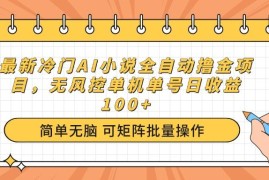 最新冷门AI小说全自动撸金项目，无风控单机单号日收益100+