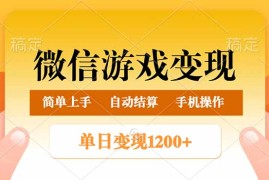 微信游戏变现玩法，单日最低500+，轻松日入800+，简单易操作